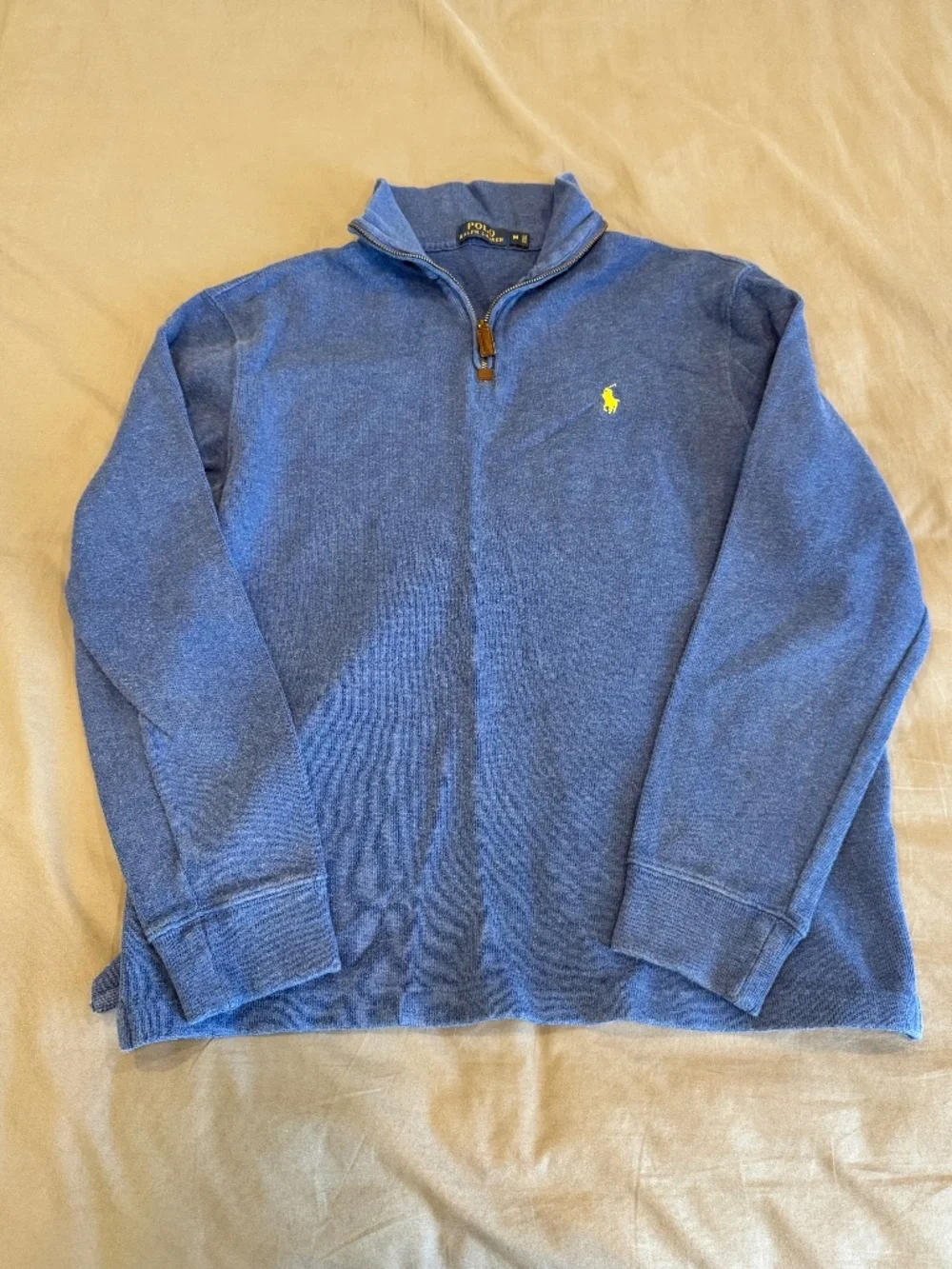Polo Ralph Lauren Blue Heather Quarter Zip Sweater Yellow Pony Medium M